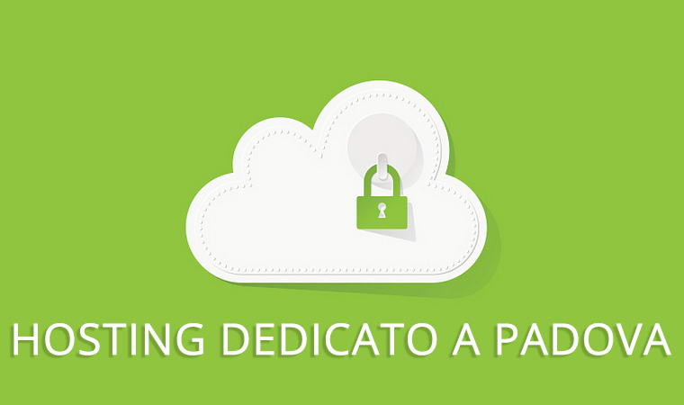 sfondo verde con una nuvola ed un lucchetto dentro e la scritta hosting dedicato a padova