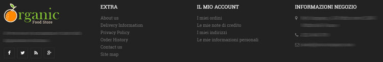 footer in un sito di e-commerce