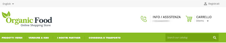 Header in un sito di e-commerce.
